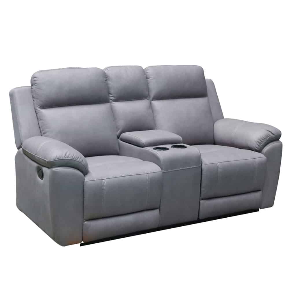 Lennox Recliner Range - Two-Seater in Antelope Fabric with Manual Recliners and Center Console
