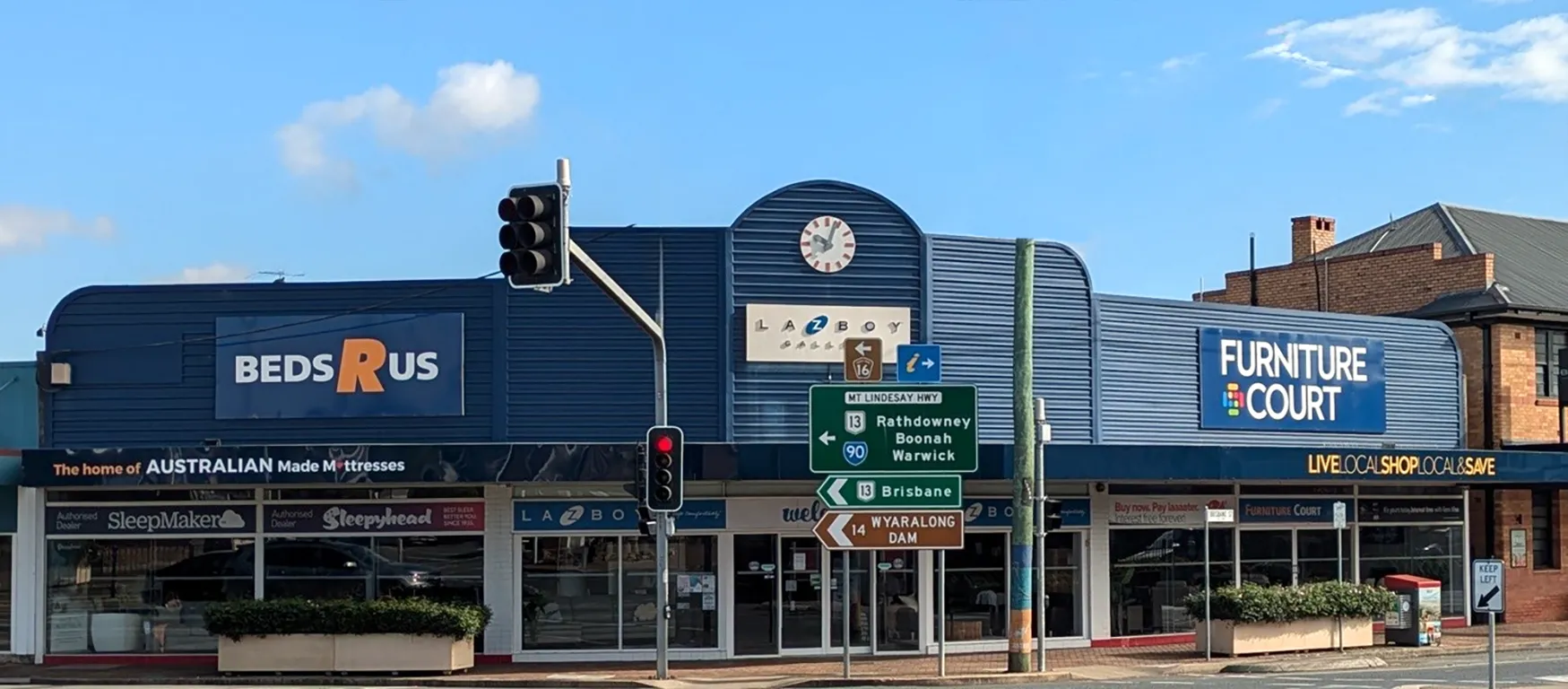 Exterior of Beaudesert Furniture Court and Beds R Us Building