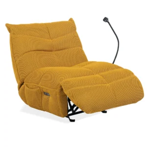 Mustard yellow Dakar electric recliner chair with a mobile phone holder.