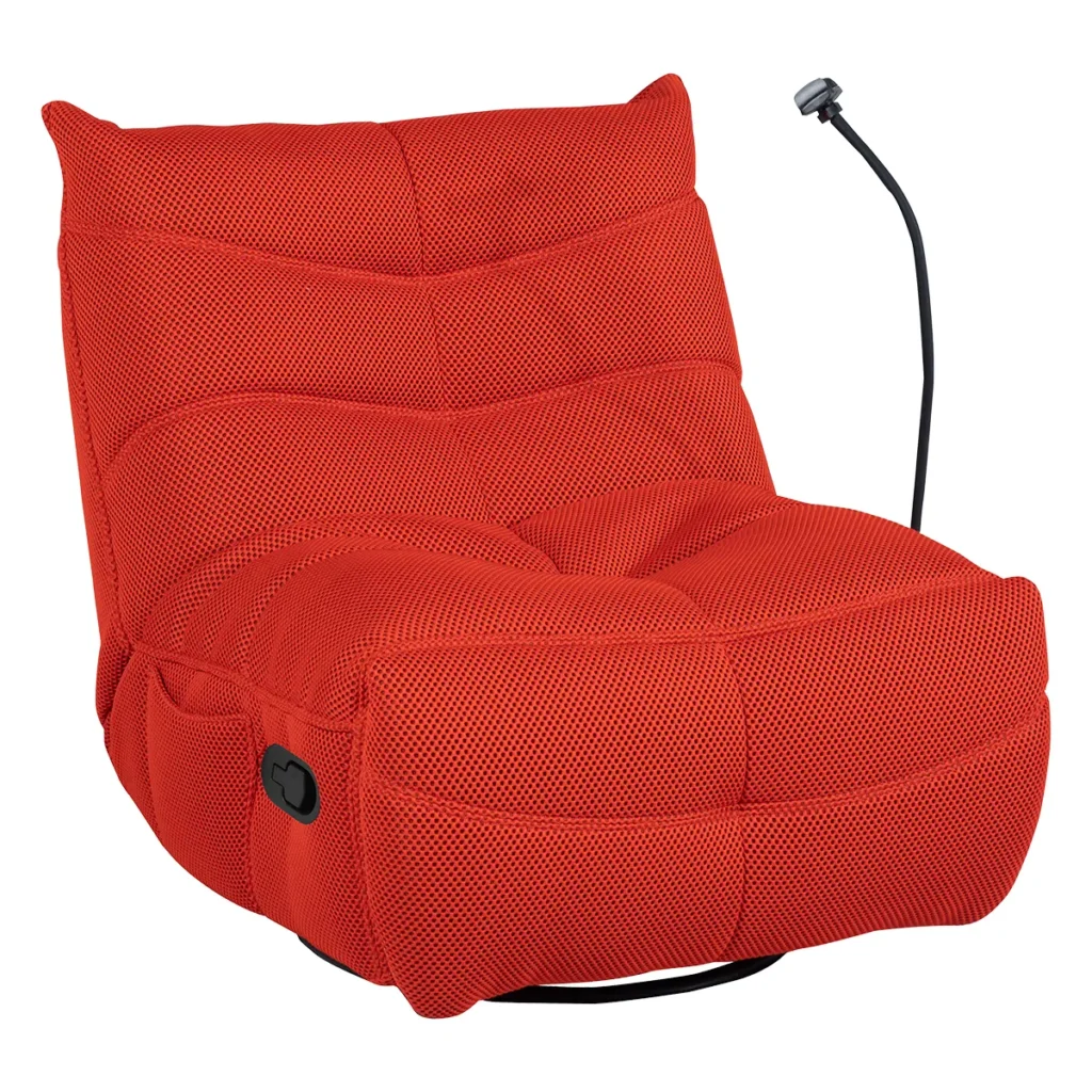Red Dakar manual recliner chair with mobile phone holder.