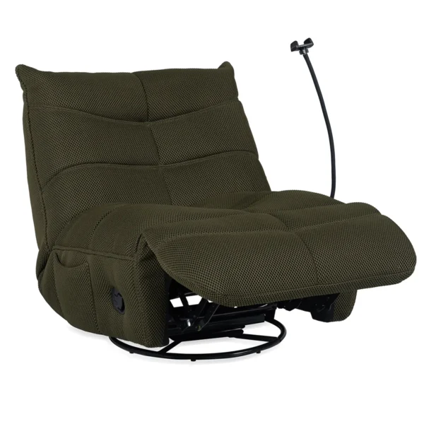 Palm Dakar manual recliner chair with footrest extended and mobile phone holder.