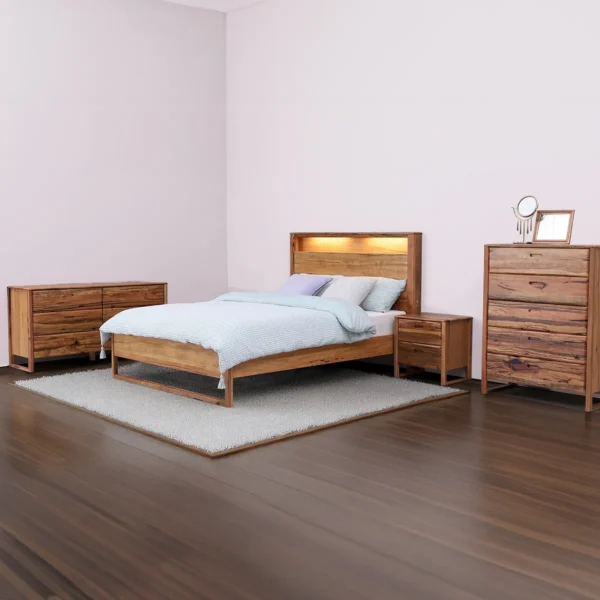 Fremantle Queen and King Beds in Marri timber with LED lights and USB ports.