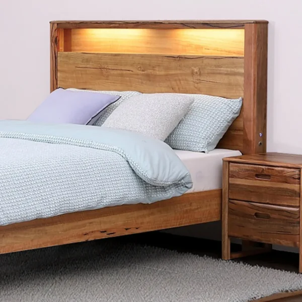 Fremantle Queen and King Beds in Marri timber with LED lights and USB ports.