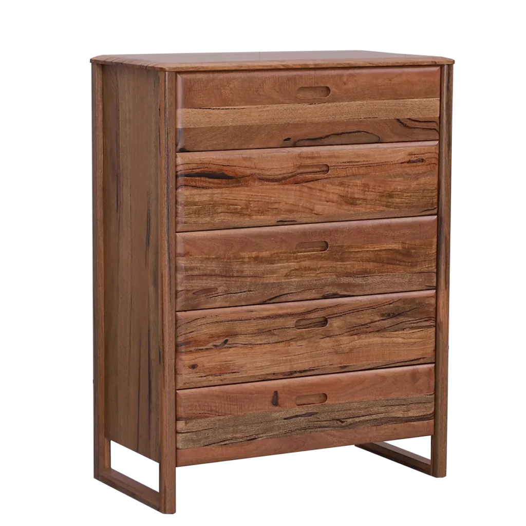 Fremantle Tallboy in Marri timber with five drawers.