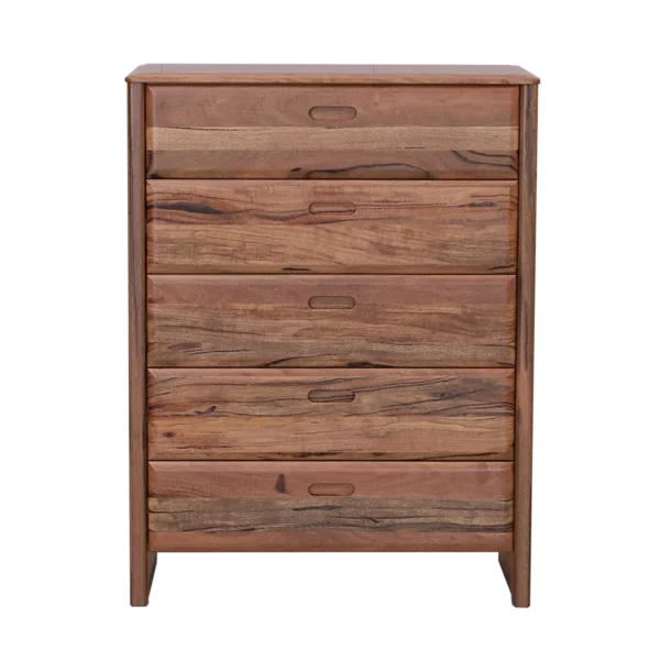 Fremantle Tallboy in Marri timber with five drawers.