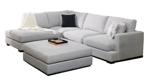 Clovelly Lounge Suite – Chaise + 2.5 Seater + Ottoman in Lilywhite fabric.