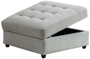 Evandale Storage Ottoman in grey with tufted top and hidden storage. Let me know if you need any tweaks or additional details!